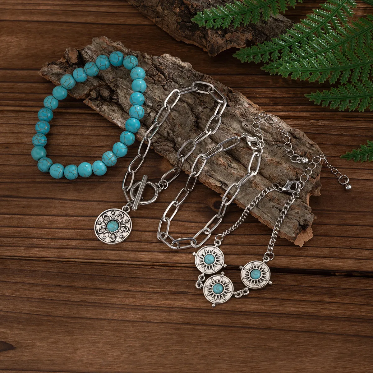 Ethnic Style Retro Turquoise Cowboy Hat Bracelet Suit Personality Multi-Element Snake Bone Chain Bracelet display picture 9