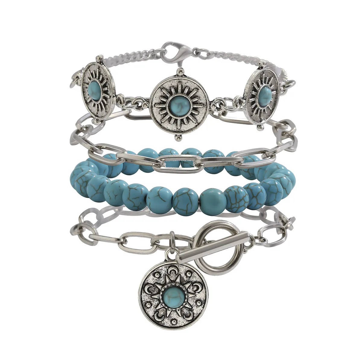 Ethnic Style Retro Turquoise Cowboy Hat Bracelet Suit Personality Multi-Element Snake Bone Chain Bracelet display picture 10