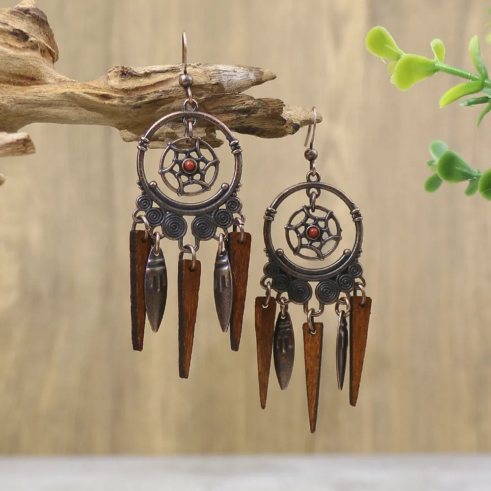 In Stock  Popular Vintage Earrings Suit Ethnic Style Tassel Alloy Earrings  Hollow Ear Rings Wholesale display picture 5