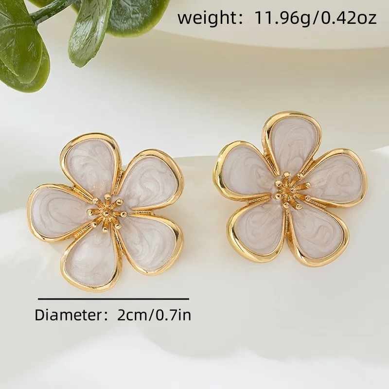 New Super Hot Ins Sweet Elegance Metal Oil-Spot Glaze Flowers Stud Earrings Five Petal Flower Fresh Vacation Style Earrings For Women display picture 1