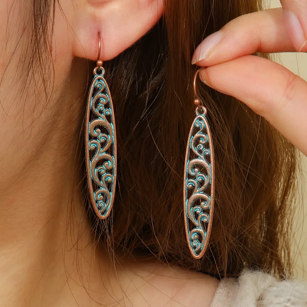New Hot Sale Simple Personality Ethnic Minority Vacation Style Earrings Vintage Geometric Hollow Delicate Ear Rings Wholesale display picture 1