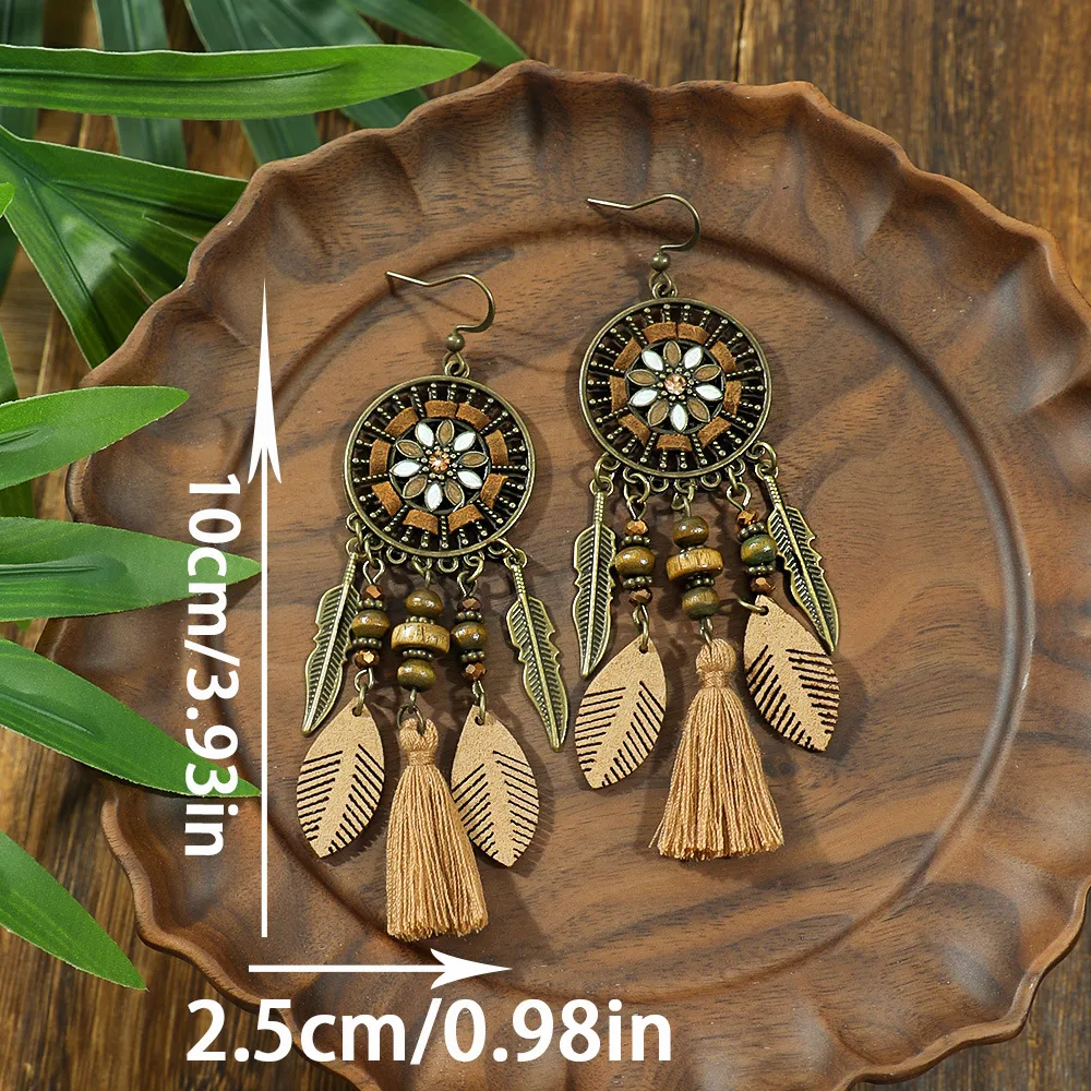 In Stock  Popular Vintage Earrings Suit Ethnic Style Tassel Alloy Earrings  Hollow Ear Rings Wholesale display picture 9