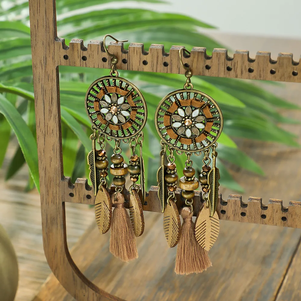 In Stock  Popular Vintage Earrings Suit Ethnic Style Tassel Alloy Earrings  Hollow Ear Rings Wholesale display picture 10