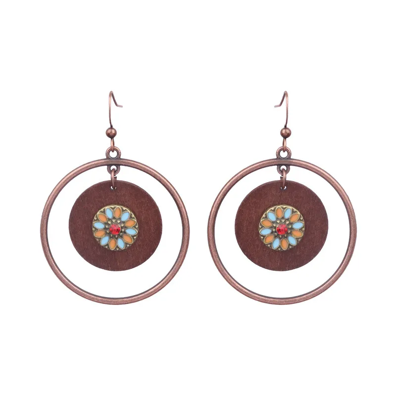 New Bohemian Wooden Bead Handmade Tassel Earrings Elegant Graceful Geometric Circle Ear Rings display picture 18