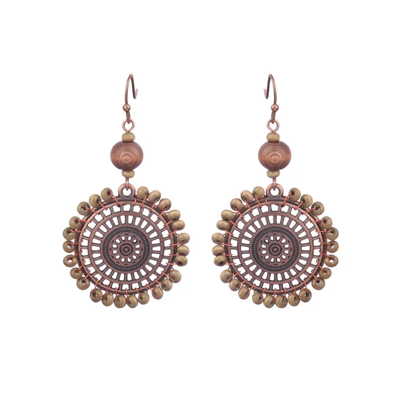 New Bohemian Wooden Bead Handmade Tassel Earrings Elegant Graceful Geometric Circle Ear Rings display picture 20