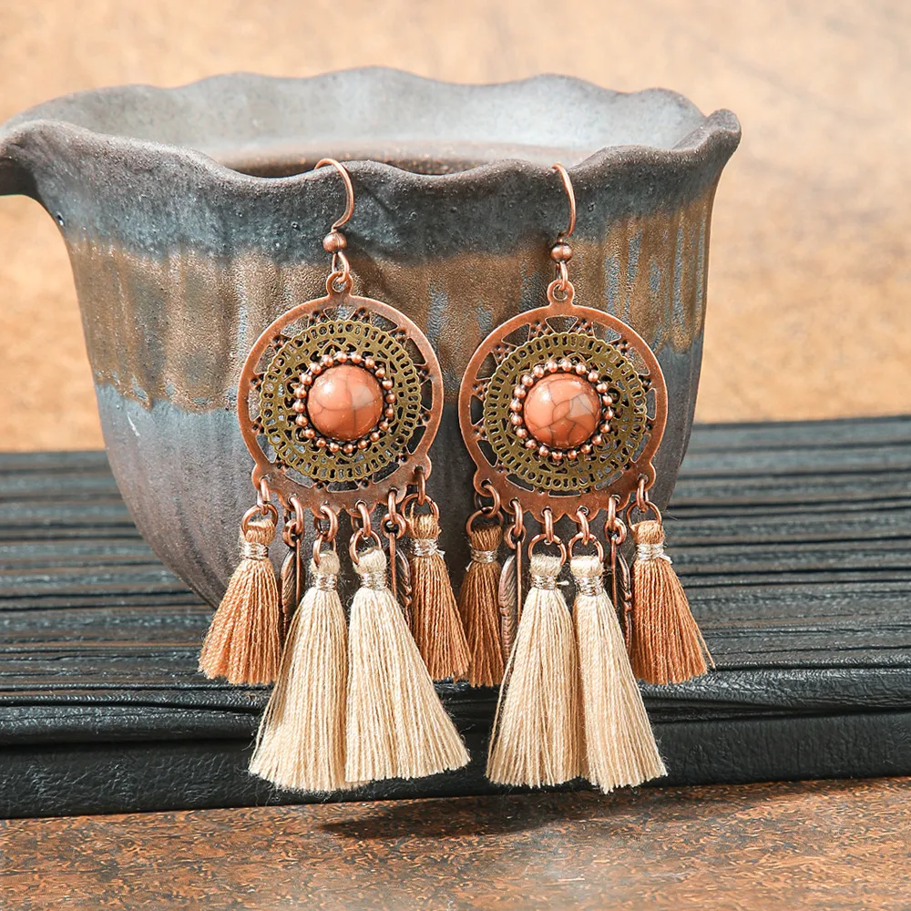 Original Design Retro Ethnic Style Geometric Earrings Yunnan Travel Holiday Style Personality Creative Earrings  Wholesale display picture 10