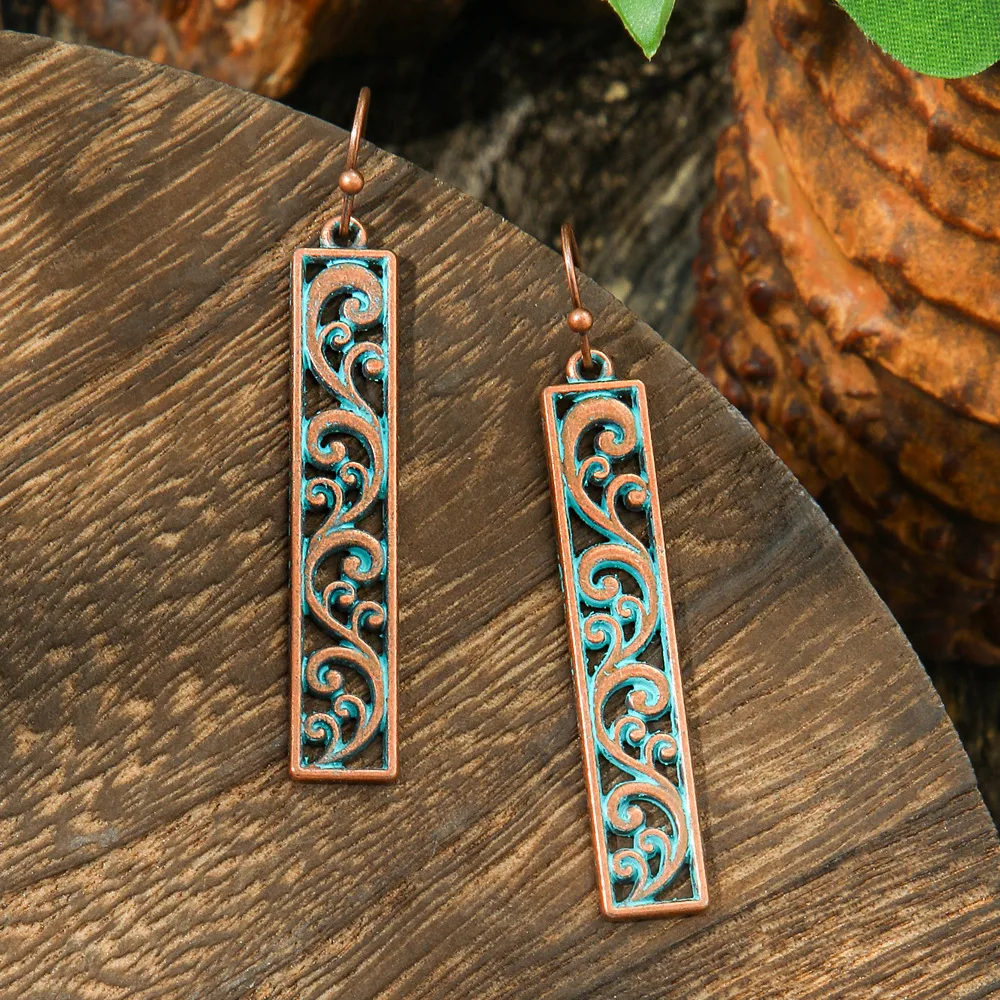 New Hot Sale Simple Personality Ethnic Minority Vacation Style Earrings Vintage Geometric Hollow Delicate Ear Rings Wholesale display picture 11