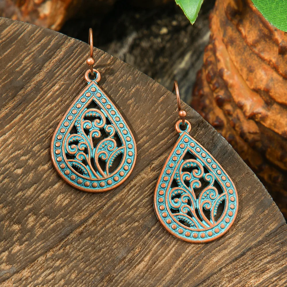 New Hot Sale Simple Personality Ethnic Minority Vacation Style Earrings Vintage Geometric Hollow Delicate Ear Rings Wholesale display picture 12
