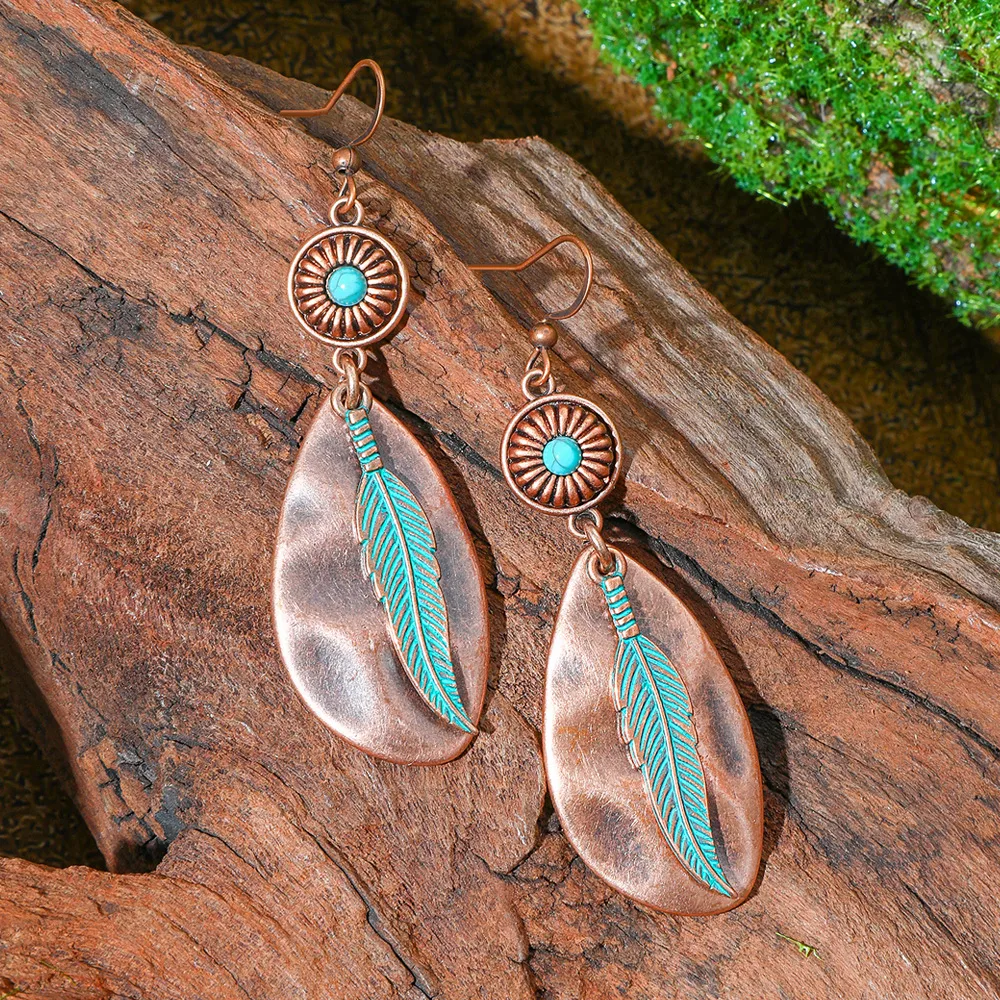 Vente Chaude Transfrontalière Bohème Vintage En Détresse Boucles D'oreilles En Alliage Texture Style Ethnique Boucles D'oreilles Usine De Gros display picture 3