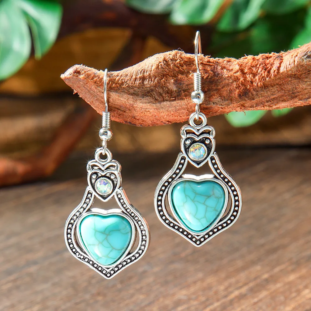 Wholesale Vintage Bohemian Turquoise Earrings Suit National Fashion Eardrops Earrings Supply display picture 12