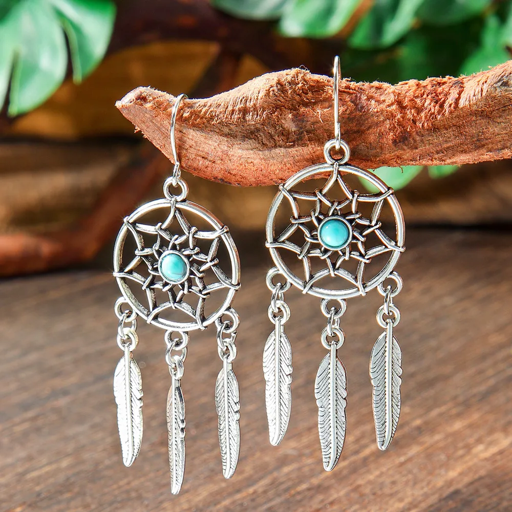 Wholesale Vintage Bohemian Turquoise Earrings Suit National Fashion Eardrops Earrings Supply display picture 18