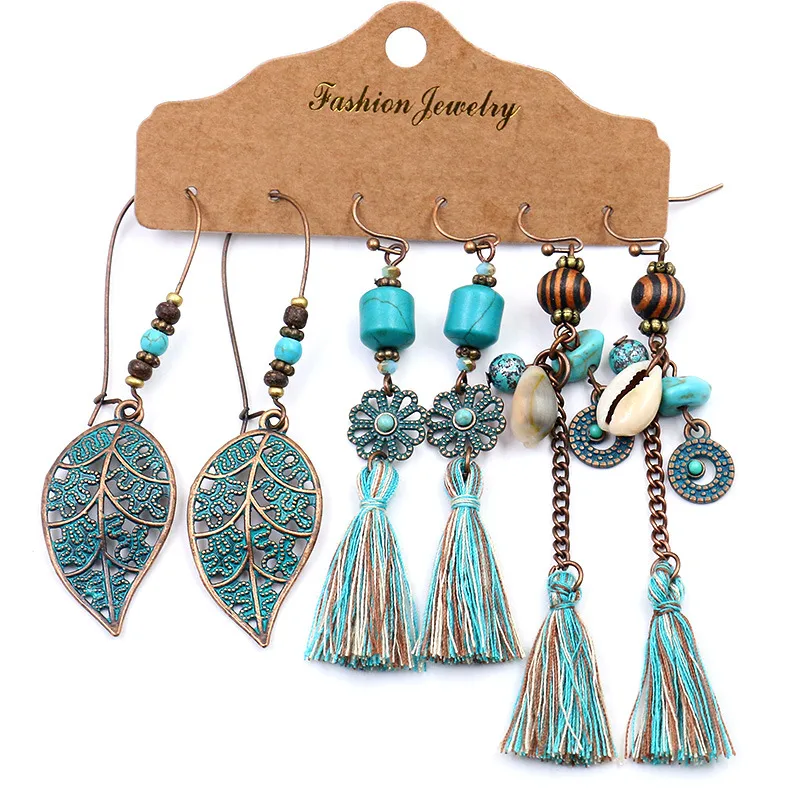 Accessoires Transfrontaliers Européen Et Américain Populaire 3 Pièces Gland Boucles D'oreilles Bohème Rétro Nouvelles Boucles D'oreilles Costume Femmes En Gros display picture 8