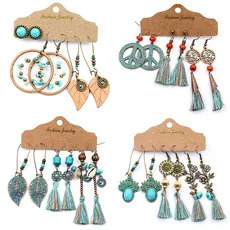 Accessoires Transfrontaliers Européen Et Américain Populaire 3 Pièces Gland Boucles D'oreilles Bohème Rétro Nouvelles Boucles D'oreilles Costume Femmes En Gros display picture 1
