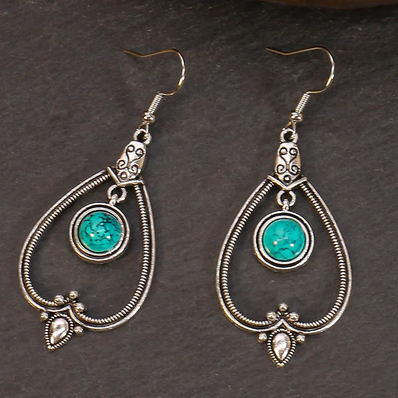 Hot  Bohemian Turquoise Earrings  National Style Vintage Earrings Retro display picture 3