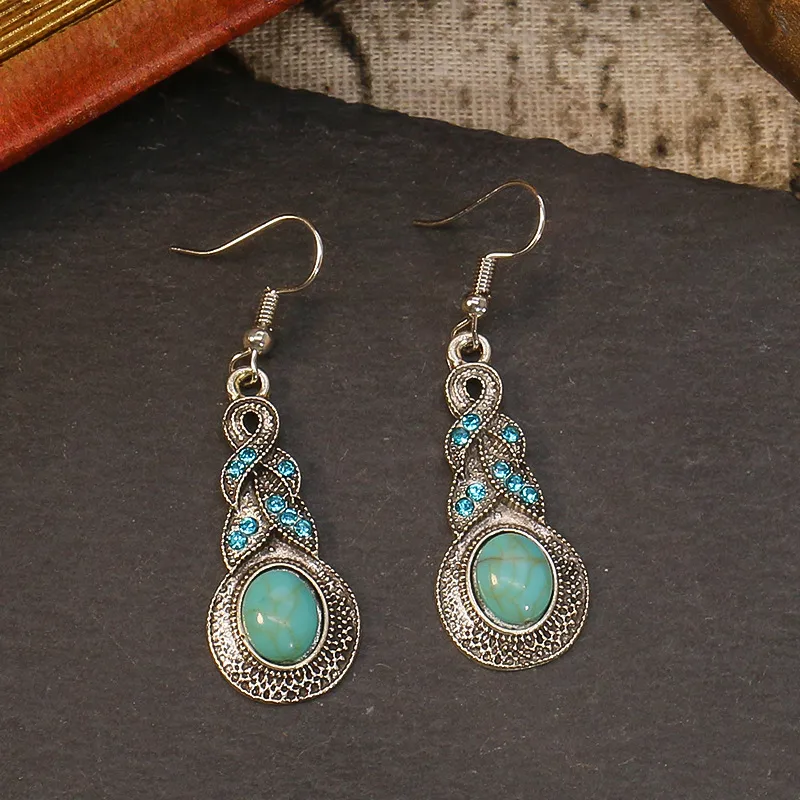 Hot  Bohemian Turquoise Earrings  National Style Vintage Earrings Retro display picture 6