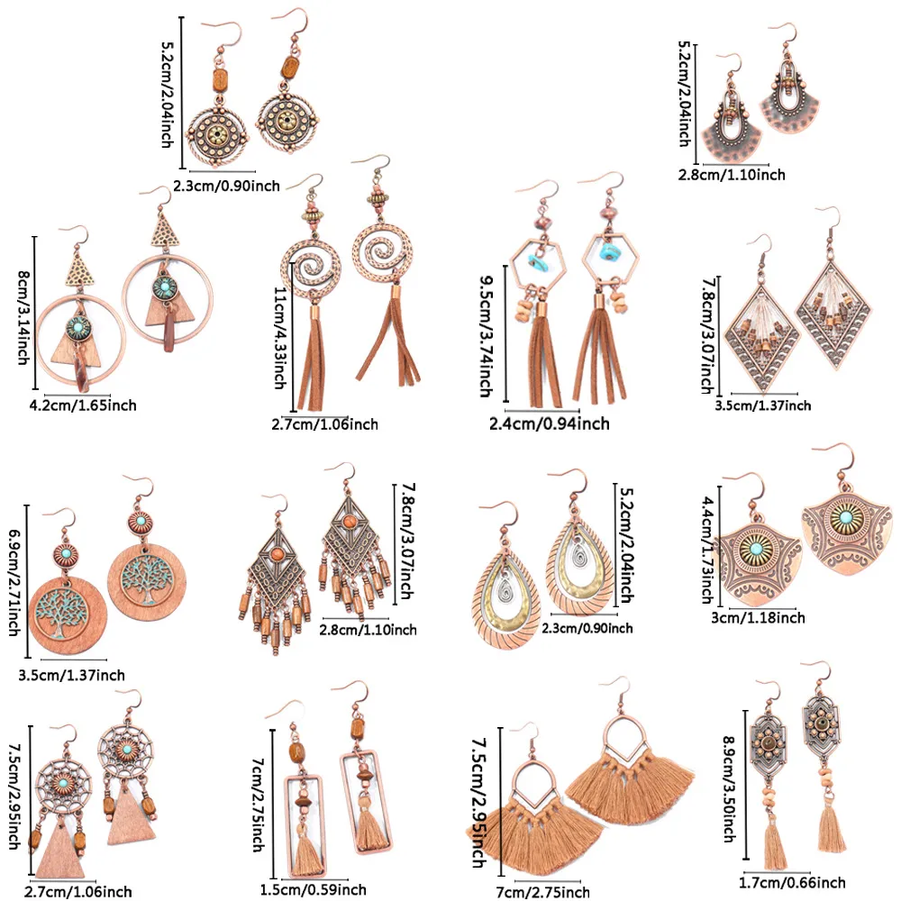 Retro Coffee Color Earrings Suit Bohemian Fashion Creative Geometric Ear Rings All Match Tassel Earrings display picture 1
