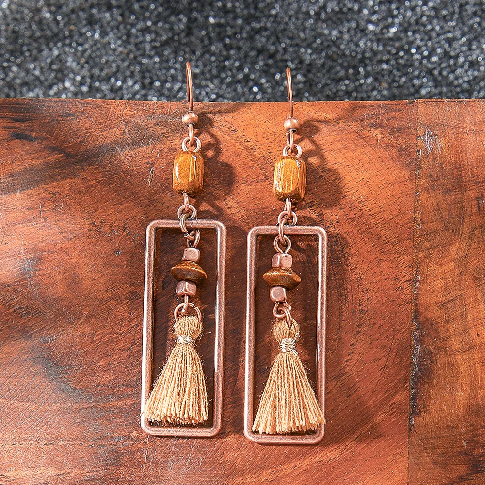 Retro Coffee Color Earrings Suit Bohemian Fashion Creative Geometric Ear Rings All Match Tassel Earrings display picture 6