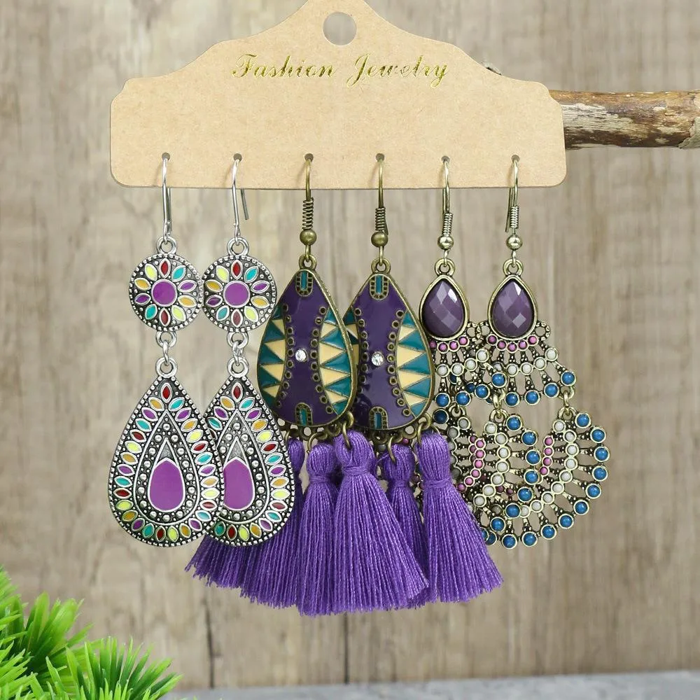 Européen Et Américain Exagéré Boucles D'oreilles Vintage Violet Irrégulière Longue Niche Oreille Bijoux Gland  Accessoires Style Ethnique display picture 8