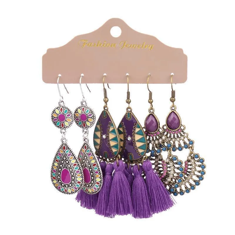 Exaggerated Earrings Vintage Purple Irregular Long Niche Ear Jewelry Tassel  Accessories Ethnic Style display picture 15