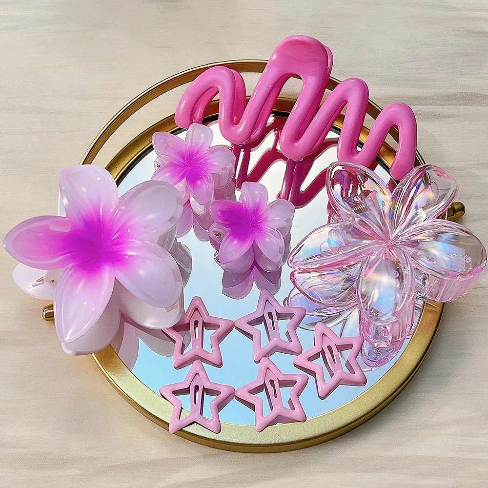 Southeast Asia Explosions High Sense Net Red Hair Clip Flower 10-piece Set Egg Flower Clip Full Head Shark Clip display picture 4