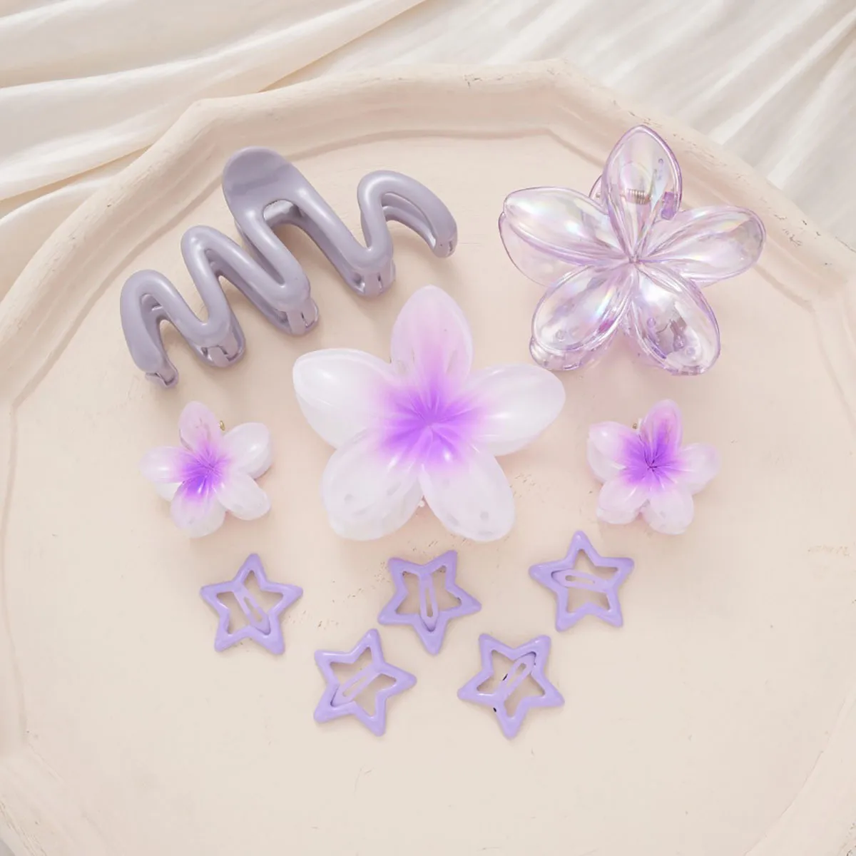 Southeast Asia Explosions High Sense Net Red Hair Clip Flower 10-piece Set Egg Flower Clip Full Head Shark Clip display picture 6