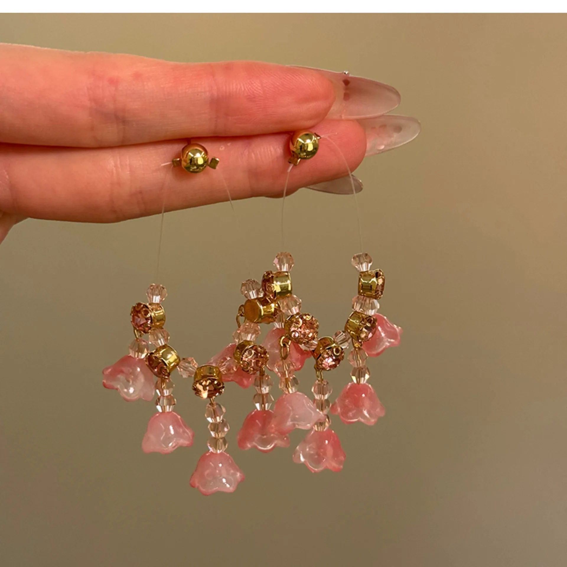 1 Pair Flower Sweet Glass Copper Drop Earrings display picture 5
