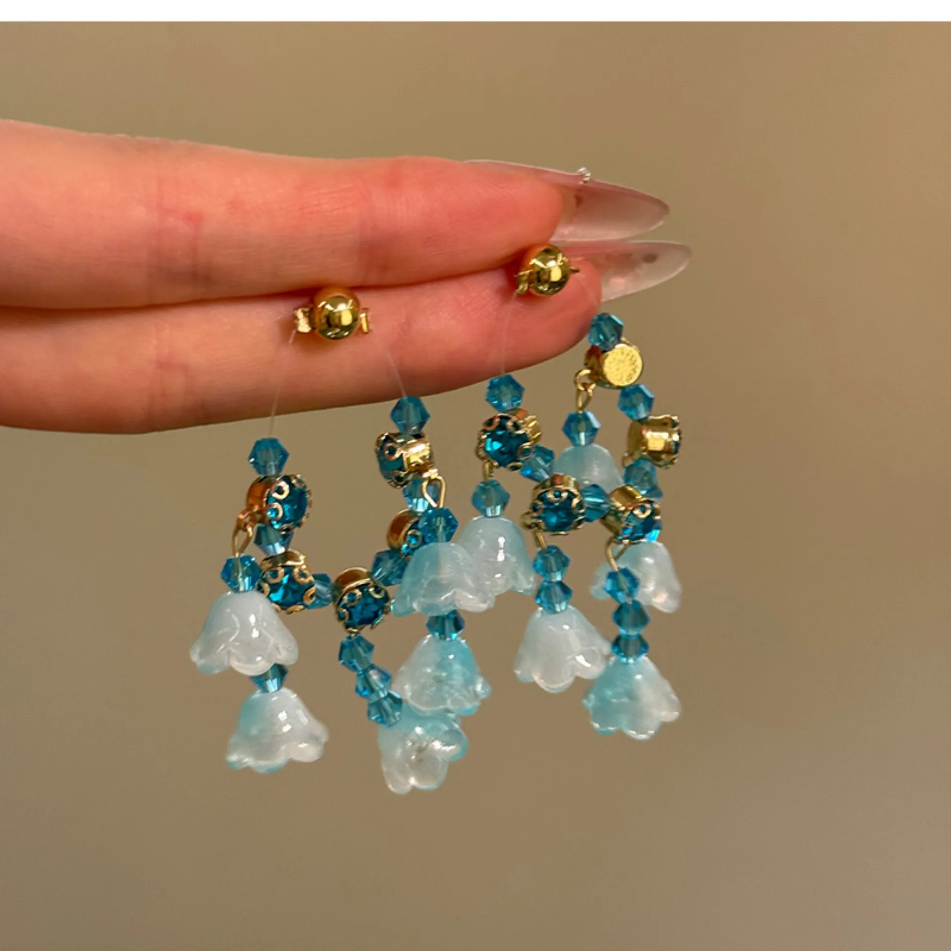 1 Pair Flower Sweet Glass Copper Drop Earrings display picture 7