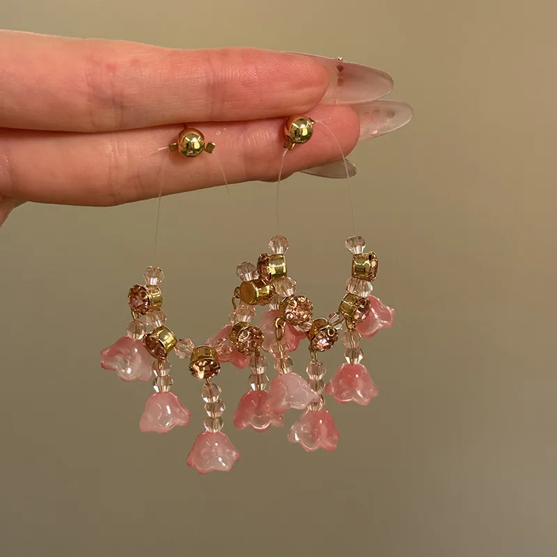 1 Pair Flower Sweet Glass Copper Drop Earrings display picture 8