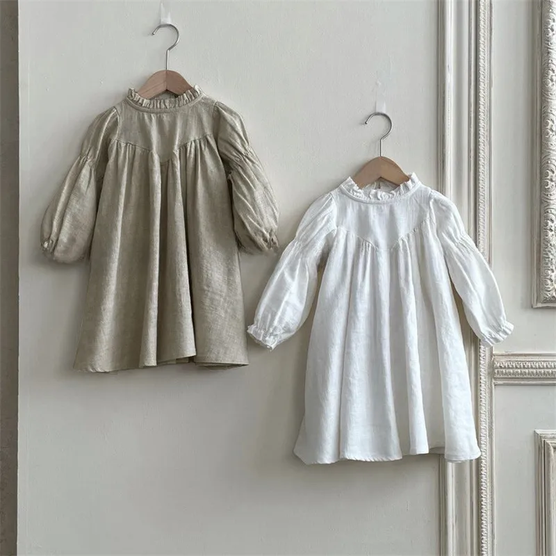 Robe Midi Fillette Style Coréen Automne Nouvelle Mode Col Chinois Robe Douce En Coton Couleur Unie Robe Parent-Enfant display picture 3