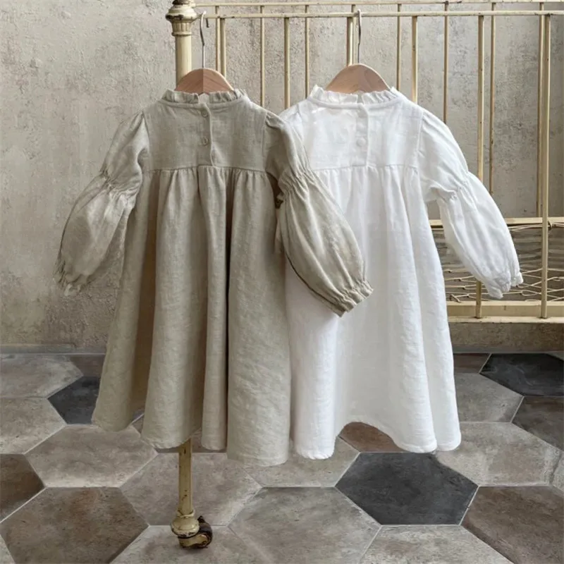 Robe Midi Fillette Style Coréen Automne Nouvelle Mode Col Chinois Robe Douce En Coton Couleur Unie Robe Parent-Enfant display picture 4