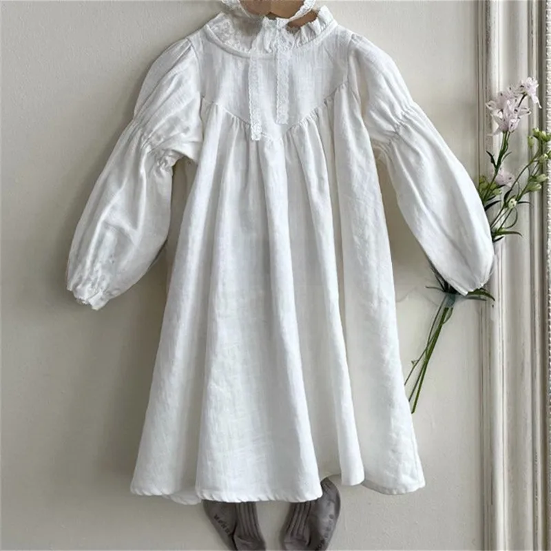 Robe Midi Fillette Style Coréen Automne Nouvelle Mode Col Chinois Robe Douce En Coton Couleur Unie Robe Parent-Enfant display picture 5