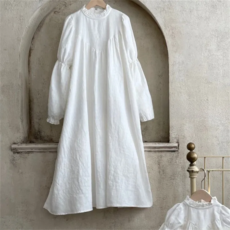 Robe Midi Fillette Style Coréen Automne Nouvelle Mode Col Chinois Robe Douce En Coton Couleur Unie Robe Parent-Enfant display picture 6