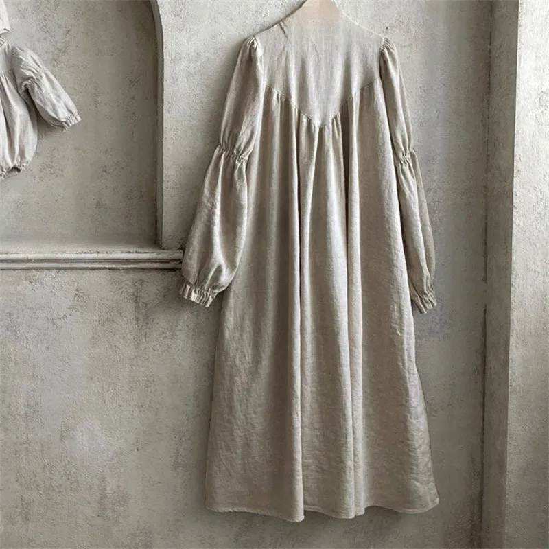 Robe Midi Fillette Style Coréen Automne Nouvelle Mode Col Chinois Robe Douce En Coton Couleur Unie Robe Parent-Enfant display picture 8