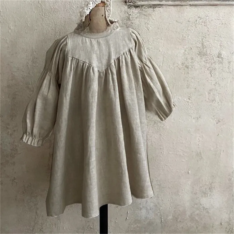 Robe Midi Fillette Style Coréen Automne Nouvelle Mode Col Chinois Robe Douce En Coton Couleur Unie Robe Parent-Enfant display picture 9