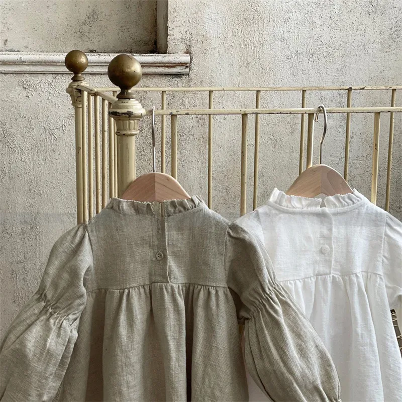 Robe Midi Fillette Style Coréen Automne Nouvelle Mode Col Chinois Robe Douce En Coton Couleur Unie Robe Parent-Enfant display picture 11