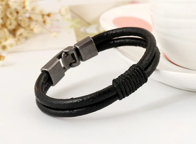 Cowhide Leather Bracelet Men's Accessories Leather Woven Handmade Leather Men display picture 3