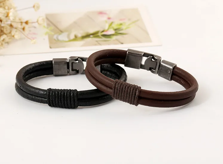 Pulsera De Piel De Vacuno Accesorios Para Hombres Cuero Tejido A Mano Cuero Hombres display picture 4