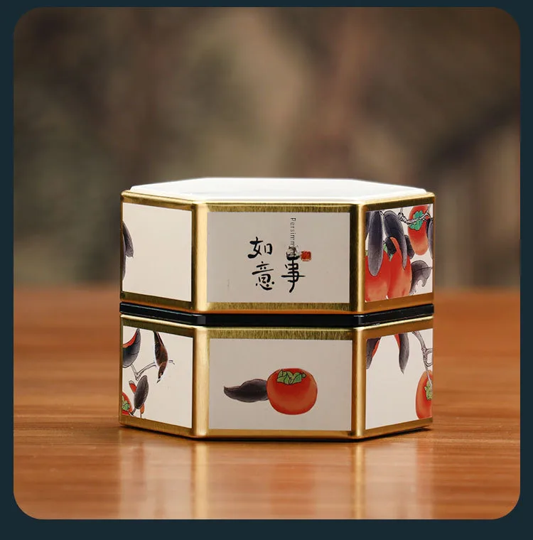 Boîte En Fer Traditionnelle Chinoise Vides Pour Thé Vert Ou Rouge Poids De 125g Style Hexagonal Avec Motif Rond Métallique display picture 11