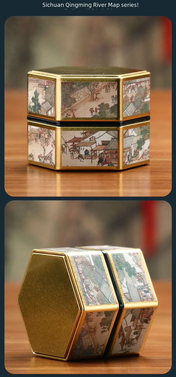 Boîte En Fer Traditionnelle Chinoise Vides Pour Thé Vert Ou Rouge Poids De 125g Style Hexagonal Avec Motif Rond Métallique display picture 12