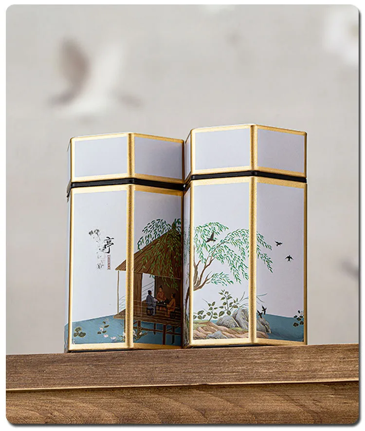 Boîte En Fer Traditionnelle Chinoise Vides Pour Thé Vert Ou Rouge Poids De 125g Style Hexagonal Avec Motif Rond Métallique display picture 18