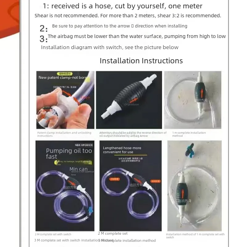 Kit De Bomba De Succión Manual Para  Y Gasolina Con Tubo De 1.5m 1m Y 2m Bolsa De Aire Y Tornillos Metálicos Para Transferencia De Combustible Para Coches Y Camiones display picture 1