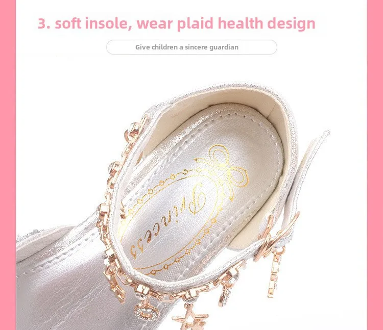Princess High Heels Crystal Performance Silver Shoes For Girls Spring Autumn New Style Children's Footwear Low Cut Ultra Leather display picture 6