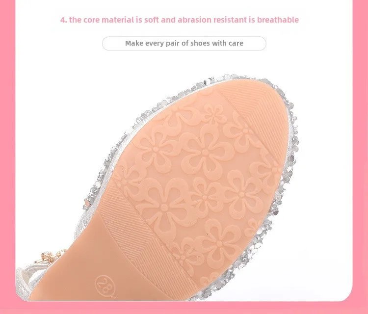 Princess High Heels Crystal Performance Silver Shoes For Girls Spring Autumn New Style Children's Footwear Low Cut Ultra Leather display picture 7