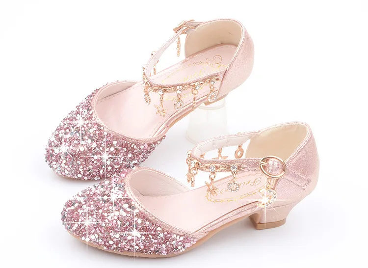 Princess High Heels Crystal Performance Silver Shoes For Girls Spring Autumn New Style Children's Footwear Low Cut Ultra Leather display picture 11