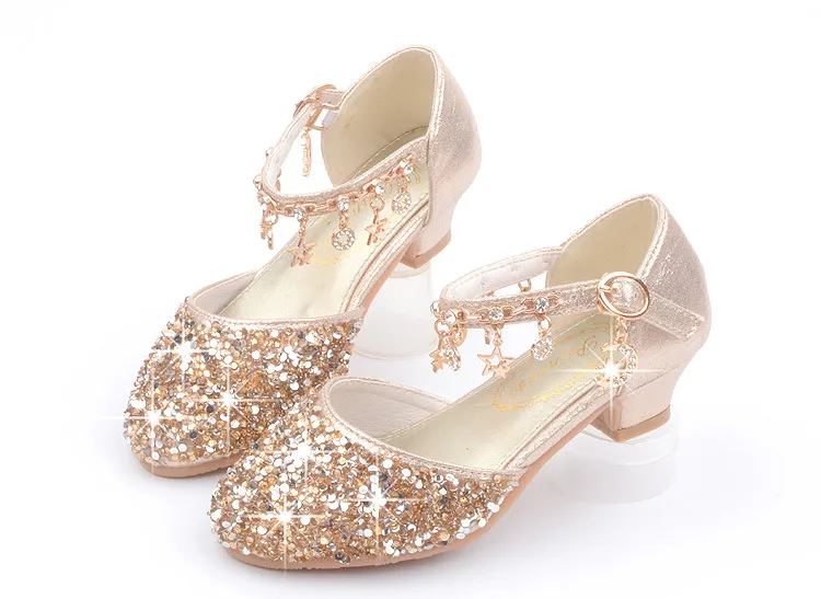 Chaussures À Talons Hauts Pour Filles Style Princesse Avec Cristaux Argentés Ultra Cuir Basse Cut Respirant Antidérapant Pour Printemps Automne display picture 13