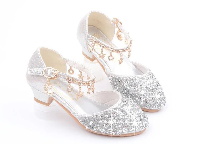 Princess High Heels Crystal Performance Silver Shoes For Girls Spring Autumn New Style Children's Footwear Low Cut Ultra Leather display picture 18