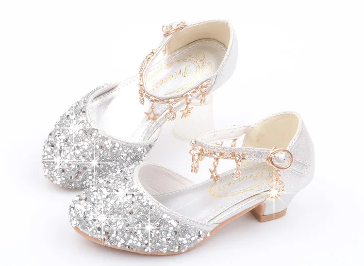 Princess High Heels Crystal Performance Silver Shoes For Girls Spring Autumn New Style Children's Footwear Low Cut Ultra Leather display picture 19
