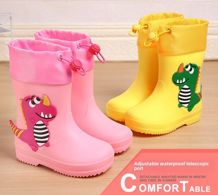 Adorable Children's Rain Boots Anti-Slip Waterproof PVC Boot Covers For Toddlers Boys Girls Kindergarten Kids Dinosaur Pattern display picture 2