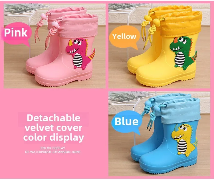 Adorable Children's Rain Boots Anti-Slip Waterproof PVC Boot Covers For Toddlers Boys Girls Kindergarten Kids Dinosaur Pattern display picture 4