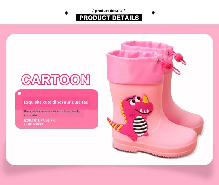 Adorable Children's Rain Boots Anti-Slip Waterproof PVC Boot Covers For Toddlers Boys Girls Kindergarten Kids Dinosaur Pattern display picture 8